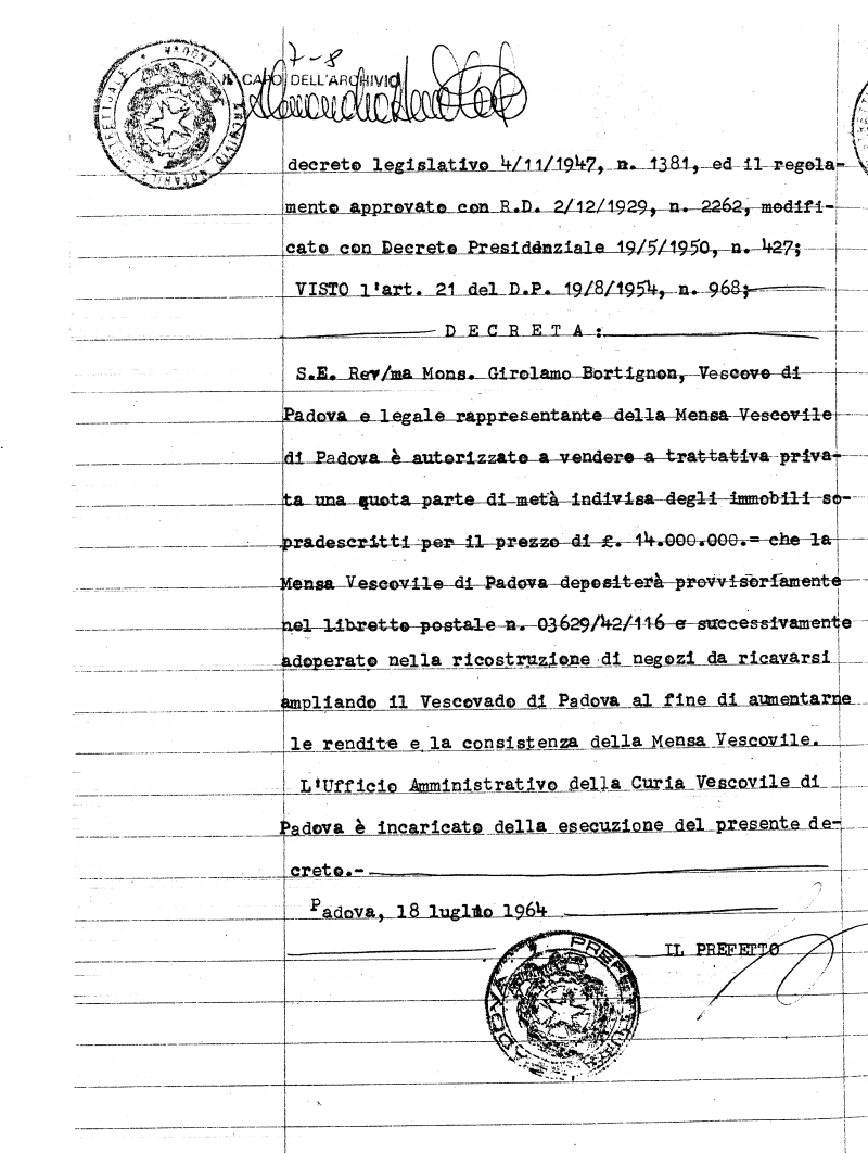 rogito integrale tra Giuliana Olcese e Girolamo Bordignon vescovo di Padova