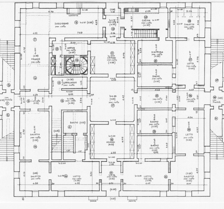 Pianta Architetto Marcello Checchi del Piano terra di Villa dei Vescovi